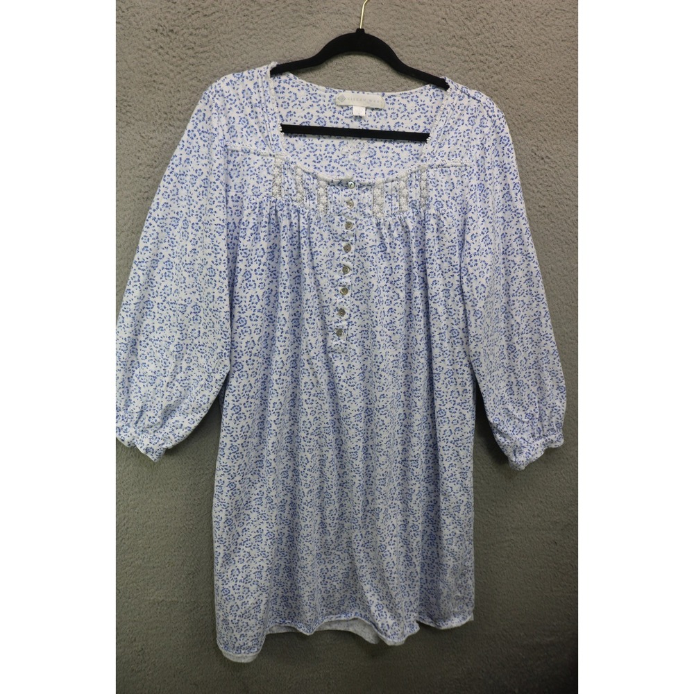 Eileen West Long Sleeve Floral Flannel Nightgown-Size Medium-Lace-Cottagecore